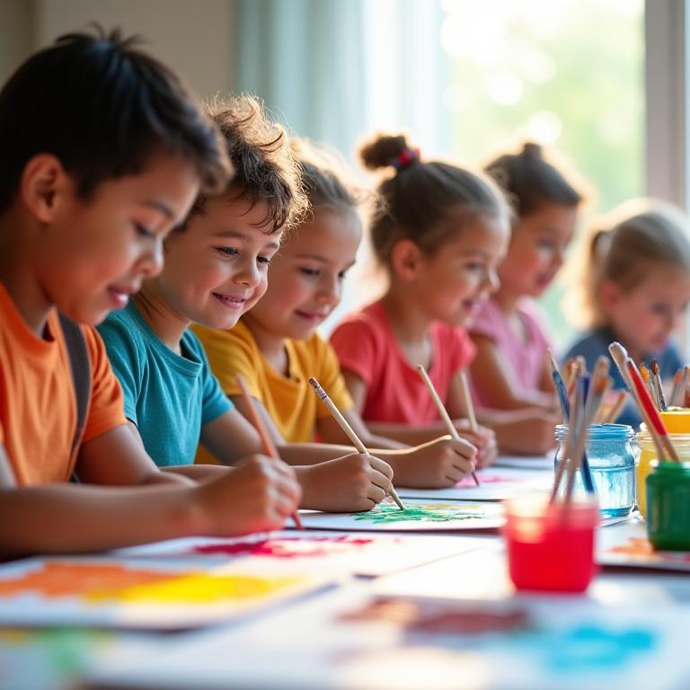 Niños creativos en taller de arte CreaArtes Workshop Medellín